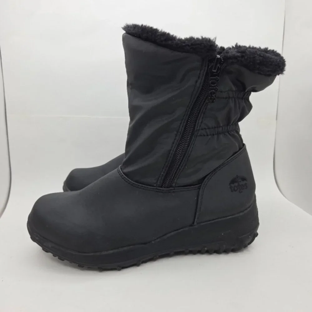 Totes Sim Black Faux Fur Lined Waterproof Winter Snow Boots Women's Size 6